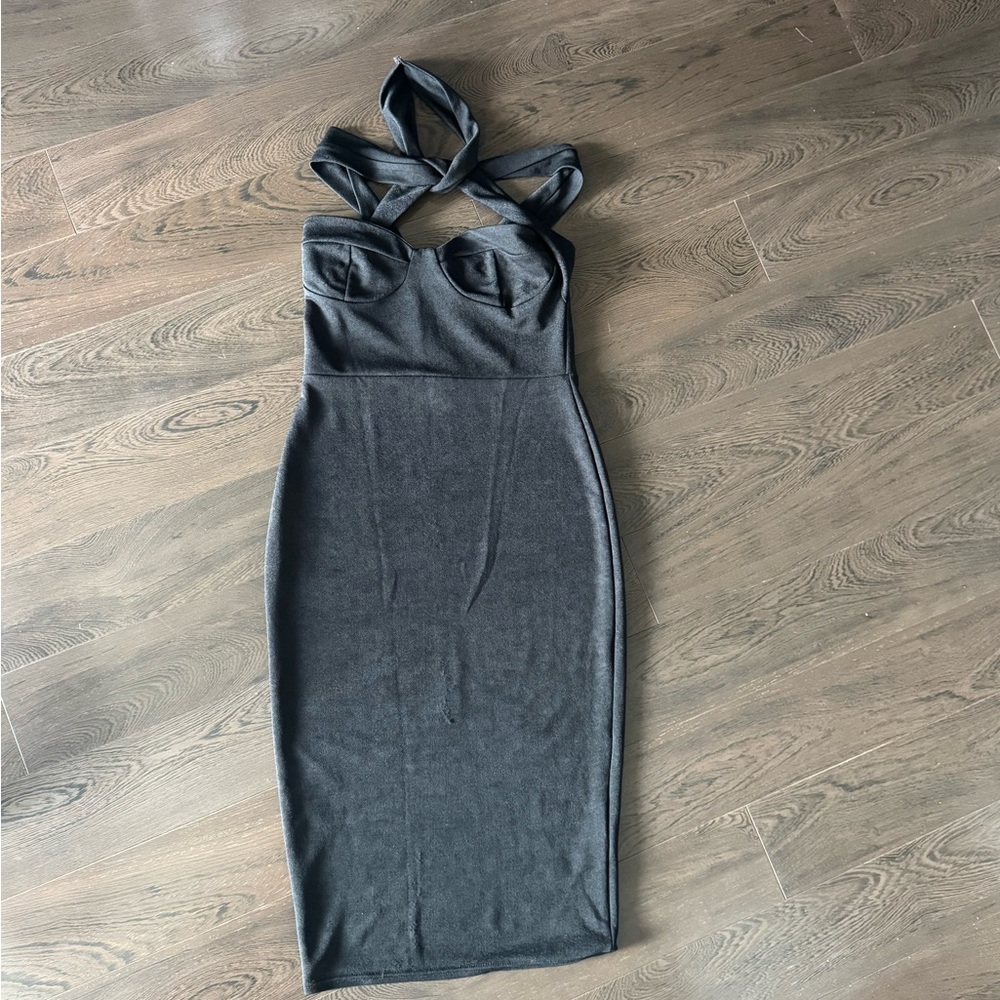 Boohoo black Midi Dress with Unique Straps